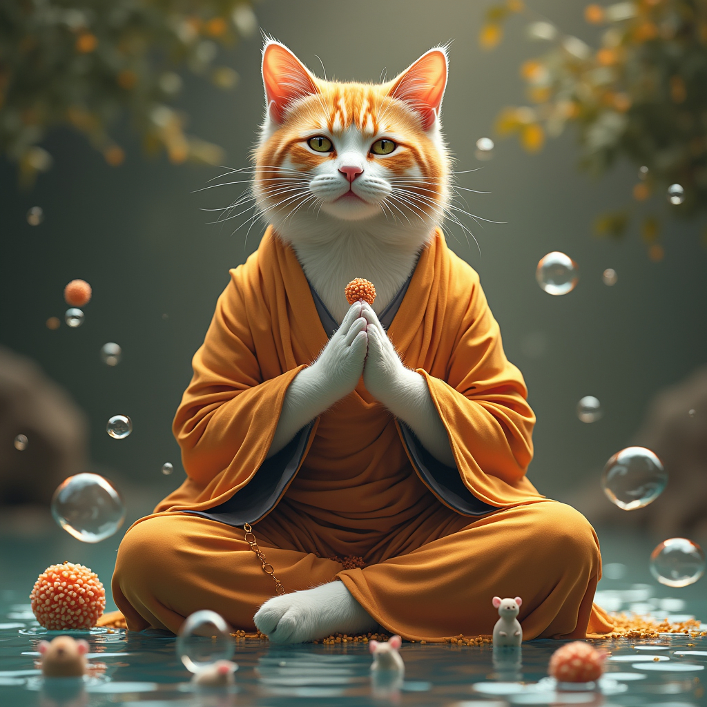 The Enlightened Cat in meditation pose